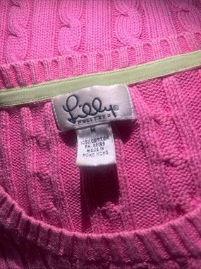 EUC Pink Lilly Pulitzer Cable-Knit Crewneck Sweater, Size Medium